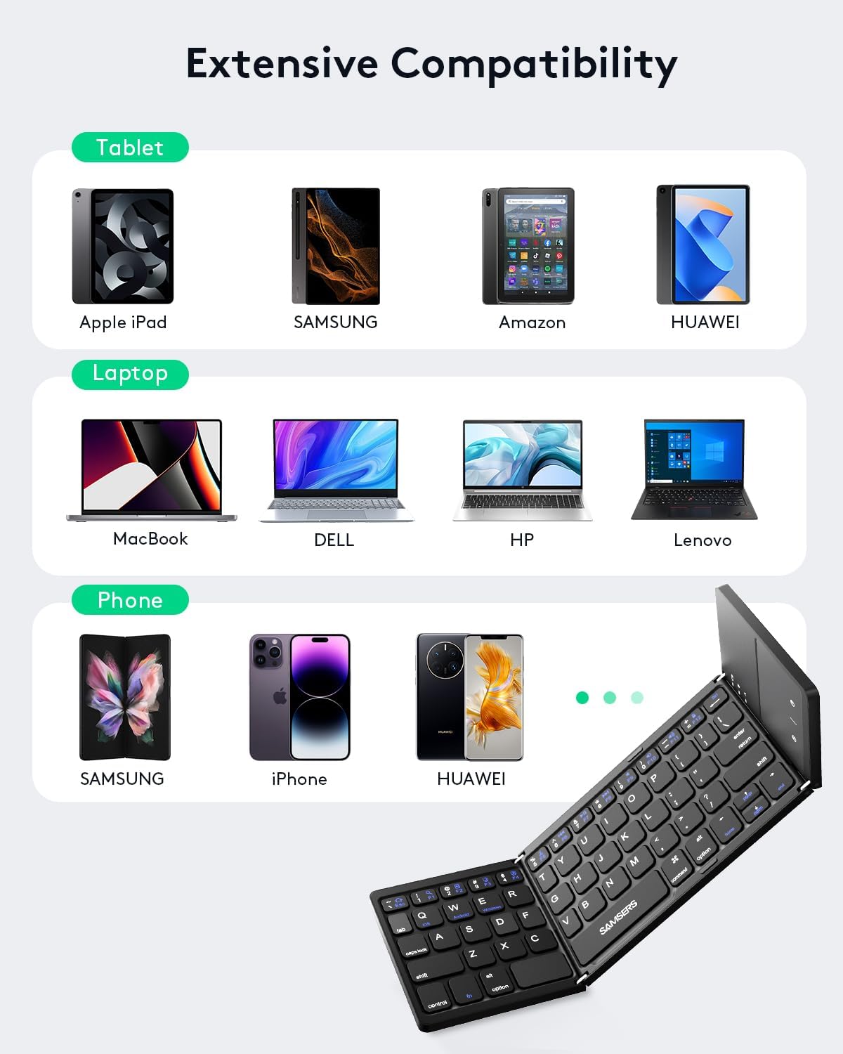 Foldable Bluetooth Keyboard with Touchpad - Portable Wireless Keyboard with Holder, Rechargeable Full Size Ultra Slim Pocket Folding Keyboards for Android Windows Ios Tablet & Laptop - Black