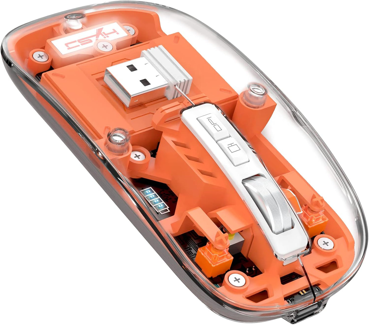 Wireless Bluetooth5.1&2.4G Mini Lightweight Mouse,Transparent Clear Cool,Rechargeable Silent Computer Mice,Nano USB C Receiver,Led Battery Magic Silm for Office/Pc/Mac/Laptop/Apple/Ipad(Orange)