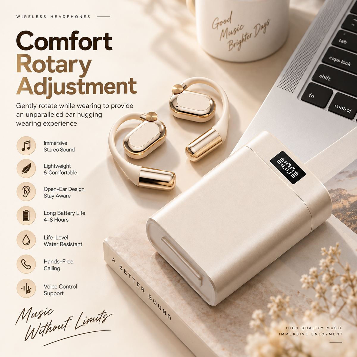 Synom AirFit™ Open-Ear Bluetooth Headphones – Secure Fit, Powerful Sound & All-Day Comfort