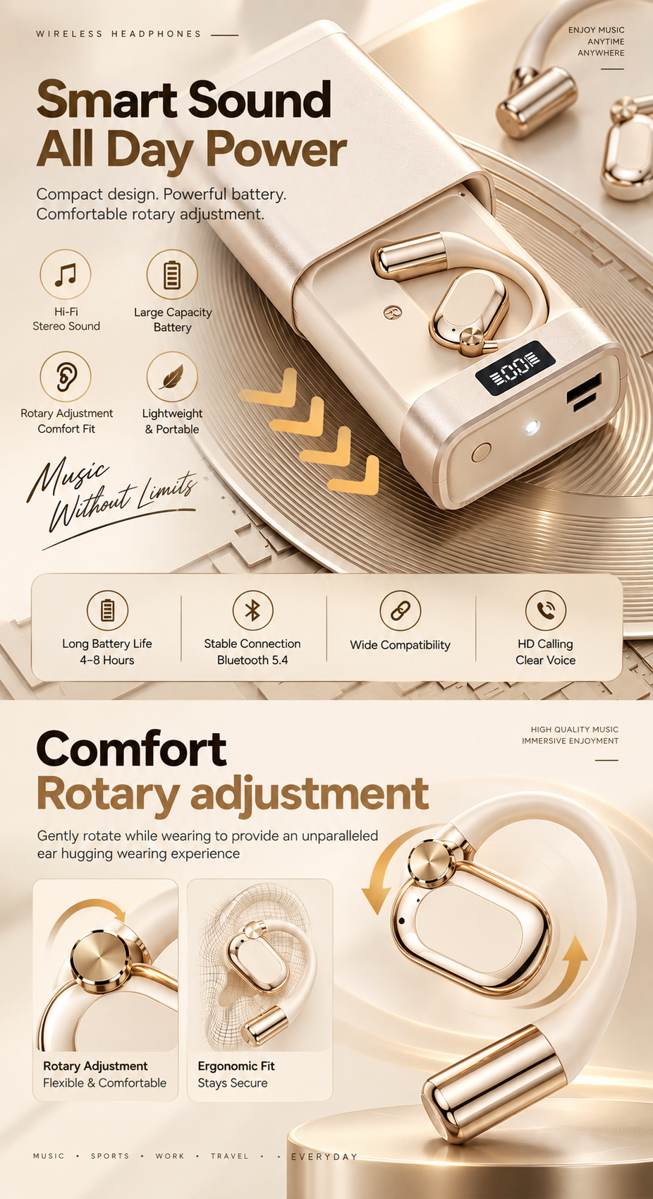 Synom AirFit™ Open-Ear Bluetooth Headphones – Secure Fit, Powerful Sound & All-Day Comfort