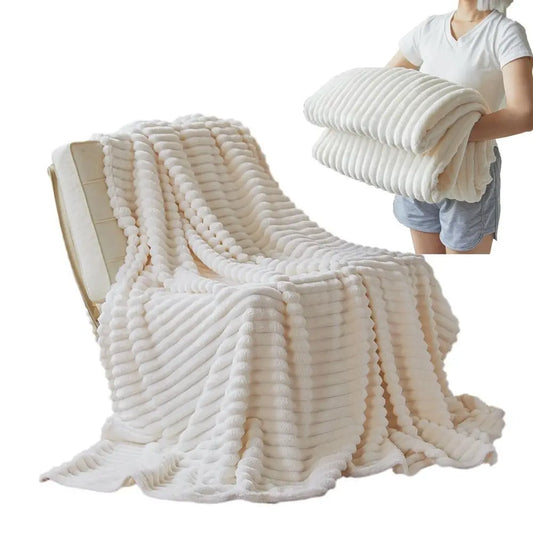 New Double Sided Warm Blanket Skin-Friendly Breathable Conditioning Quilt Solid Color Ultra Soft Striped Blankets