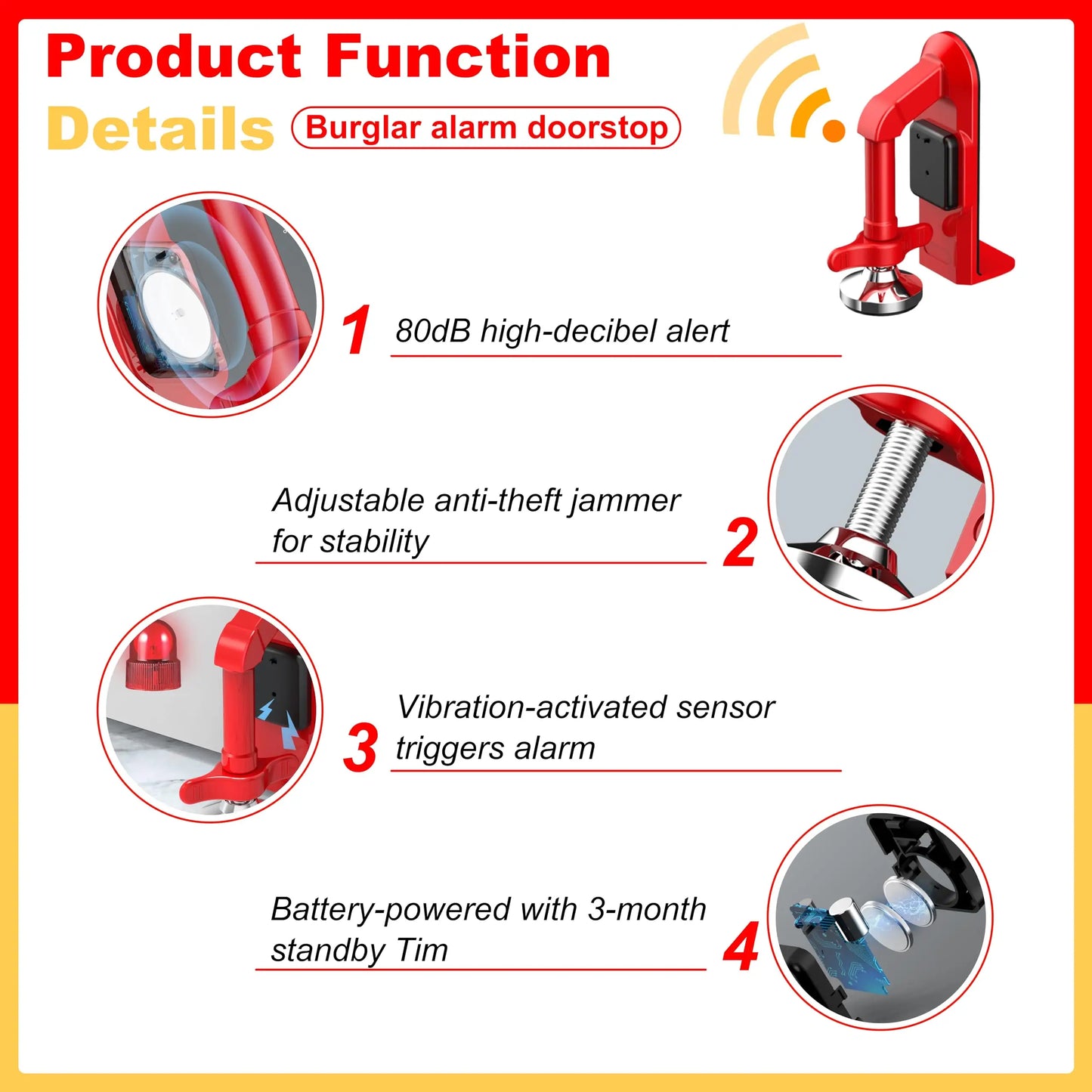 Suction Cup Door Lock Portable Alarm Door Stopper Anti-Theft Self-Defense Security Alarm Door Stoppers for Home Travel Bedroom