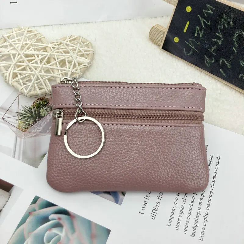 Women's Small Change Money Bags Pocket Wallets Key Holder Case Mini Functional Pouch Zipper Card Wallet PU Leather Coin Purses