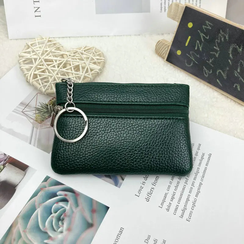 Women's Small Change Money Bags Pocket Wallets Key Holder Case Mini Functional Pouch Zipper Card Wallet PU Leather Coin Purses