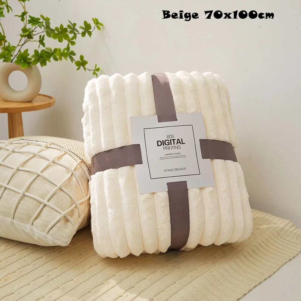 New Double Sided Warm Blanket Skin-Friendly Breathable Conditioning Quilt Solid Color Ultra Soft Striped Blankets
