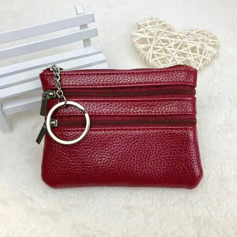 Women's Small Change Money Bags Pocket Wallets Key Holder Case Mini Functional Pouch Zipper Card Wallet PU Leather Coin Purses