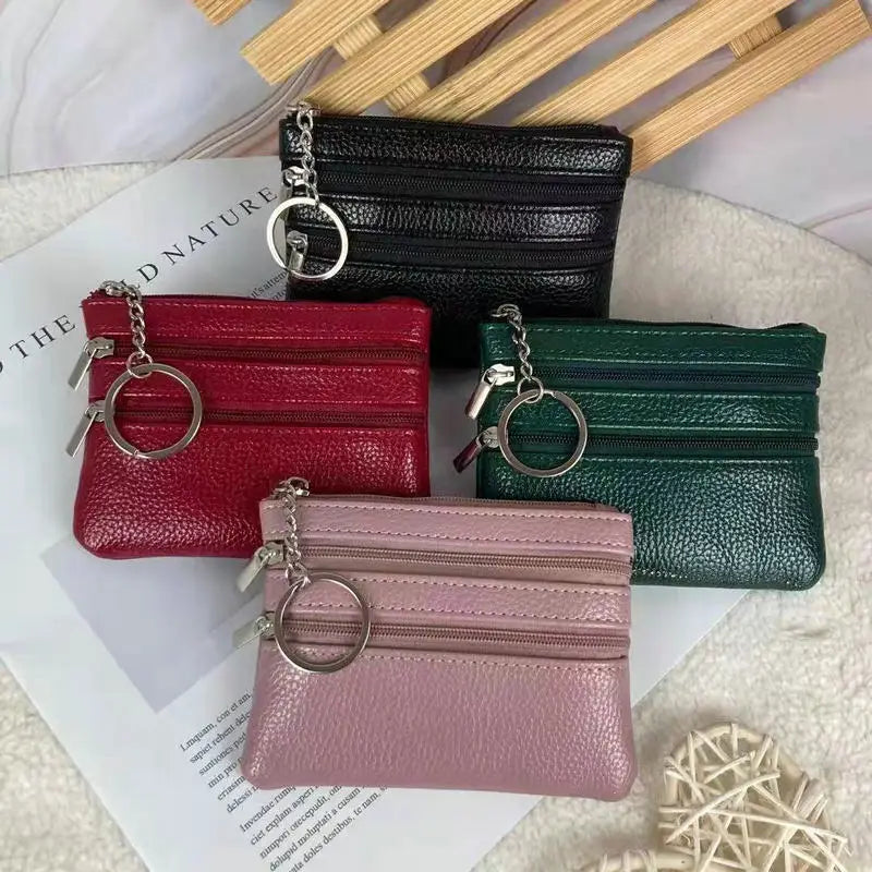 Women's Small Change Money Bags Pocket Wallets Key Holder Case Mini Functional Pouch Zipper Card Wallet PU Leather Coin Purses