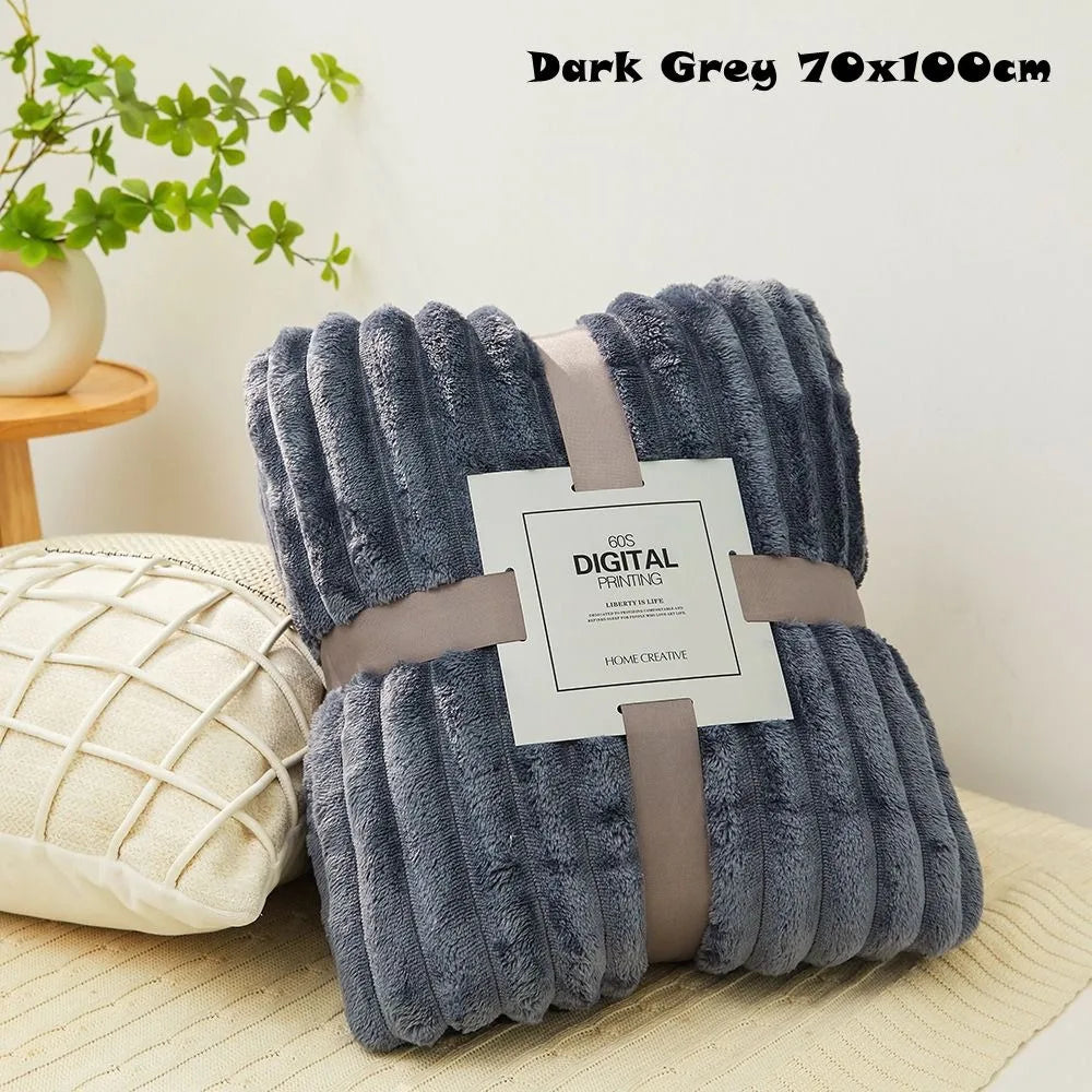 New Double Sided Warm Blanket Skin-Friendly Breathable Conditioning Quilt Solid Color Ultra Soft Striped Blankets