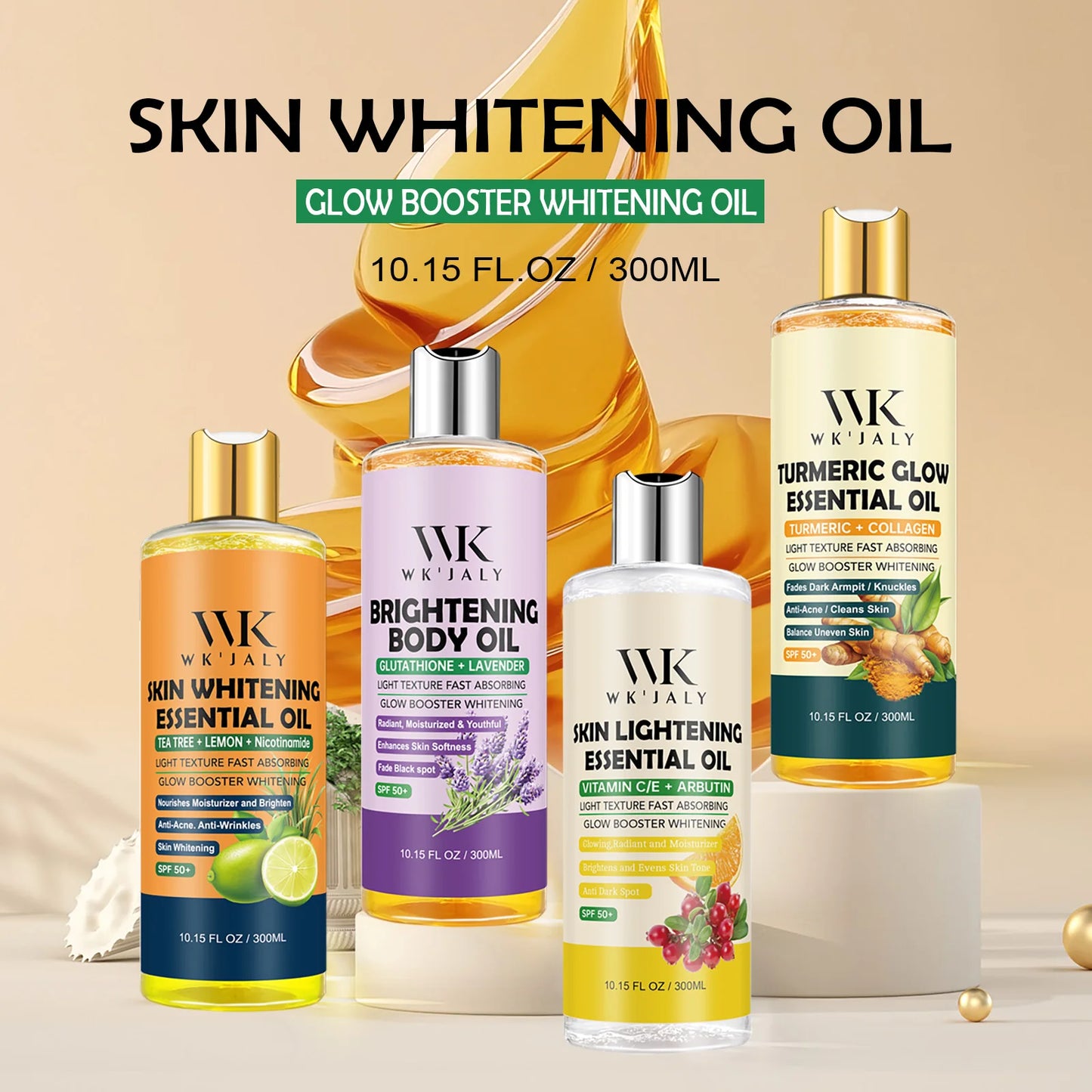 WK JALY Lightening Body Oil, Deeply Moisturizing, Hydration, Smooth Skin, Reduce Spots, Melanin, for Dark, Black, Caramel Skin