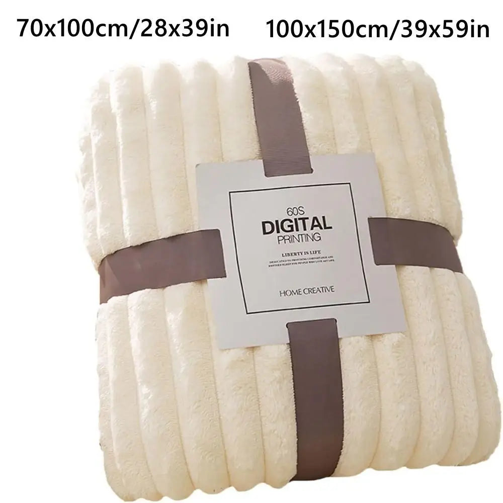 New Double Sided Warm Blanket Skin-Friendly Breathable Conditioning Quilt Solid Color Ultra Soft Striped Blankets
