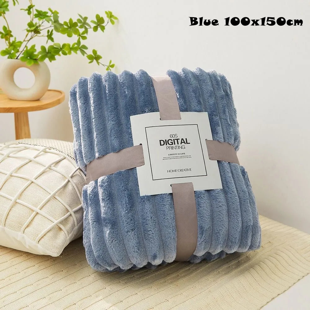 New Double Sided Warm Blanket Skin-Friendly Breathable Conditioning Quilt Solid Color Ultra Soft Striped Blankets
