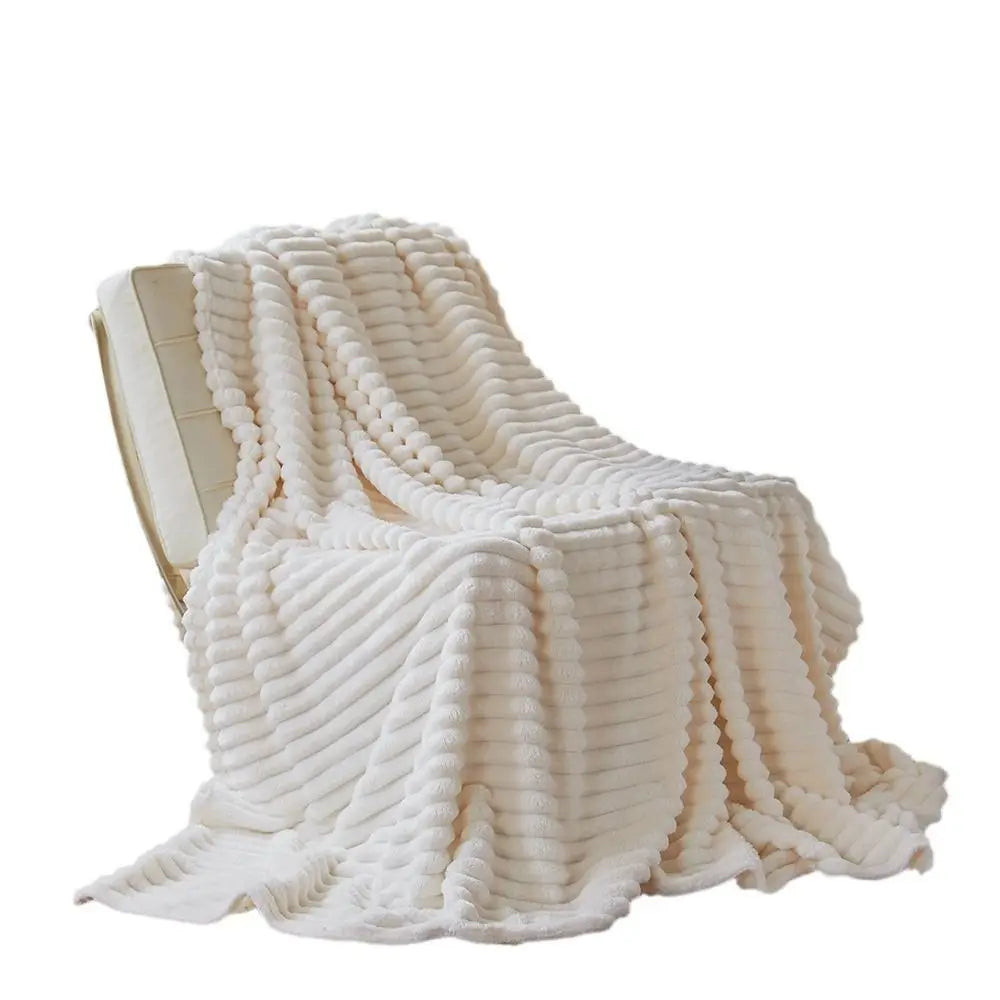 New Double Sided Warm Blanket Skin-Friendly Breathable Conditioning Quilt Solid Color Ultra Soft Striped Blankets