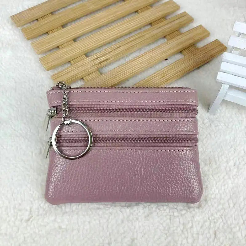 Women's Small Change Money Bags Pocket Wallets Key Holder Case Mini Functional Pouch Zipper Card Wallet PU Leather Coin Purses