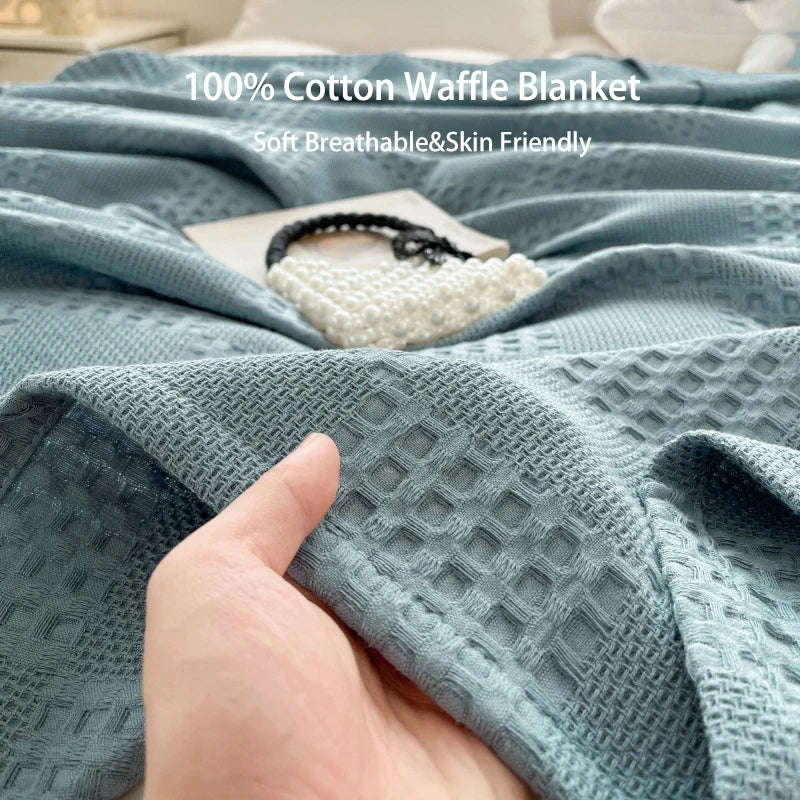 Cotton Throw Blanket Soft Breathable Waffle Blanket for Twin Queen King Bed Decorative Plaid Sofa Blankets Summer Throws